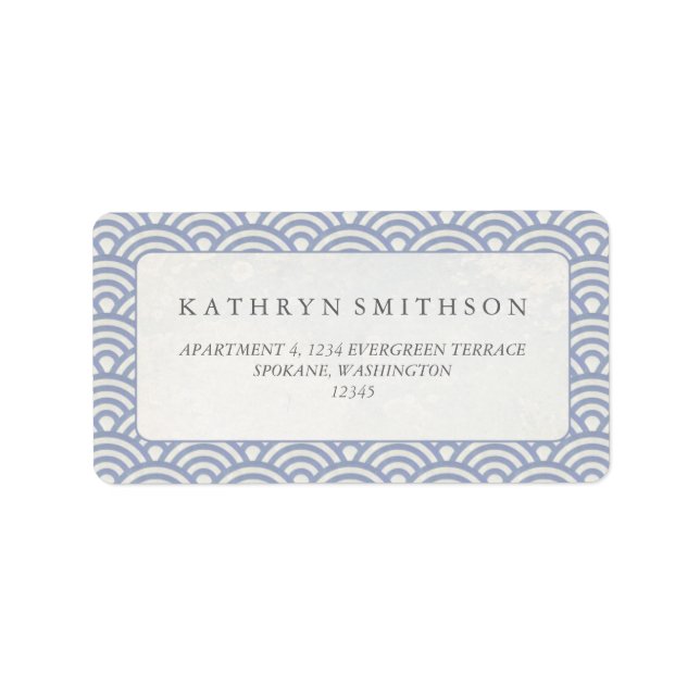 Japanisch Seigaiha Waves Elegant Lila + Weiß Adressaufkleber (Vorne)