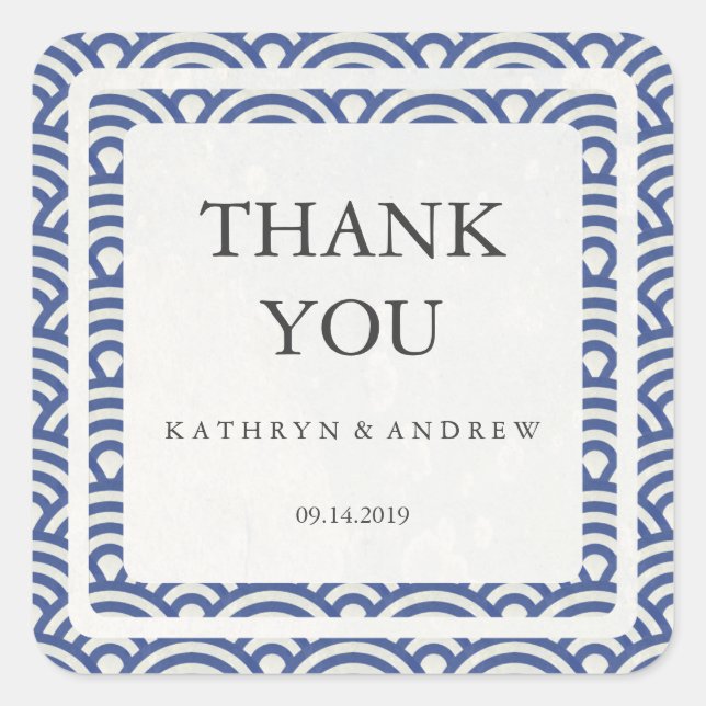 Japanisch Seigaiha Wedding Danke / Benutzerdefinie Quadratischer Aufkleber (Vorderseite)