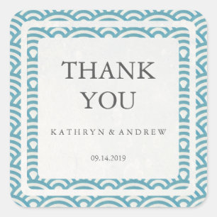 Japanisch Seigaiha Wedding Danke / Benutzerdefinie Quadratischer Aufkleber