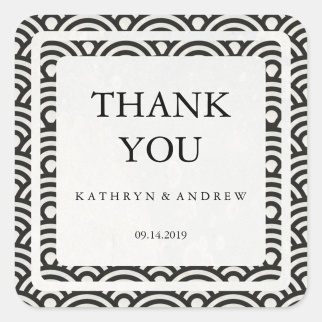 Japanisch Seigaiha Wedding Danke / Benutzerdefinie Quadratischer Aufkleber (Vorderseite)