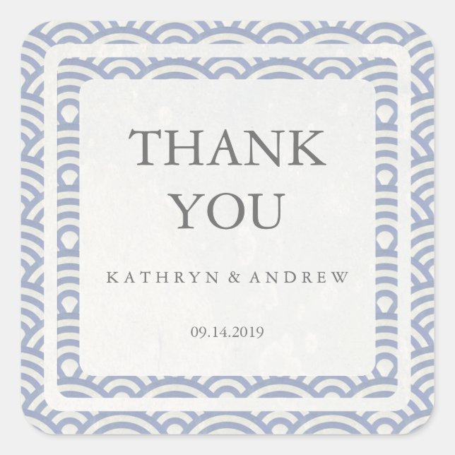 Japanisch Seigaiha Wedding Danke / Benutzerdefinie Quadratischer Aufkleber (Vorderseite)