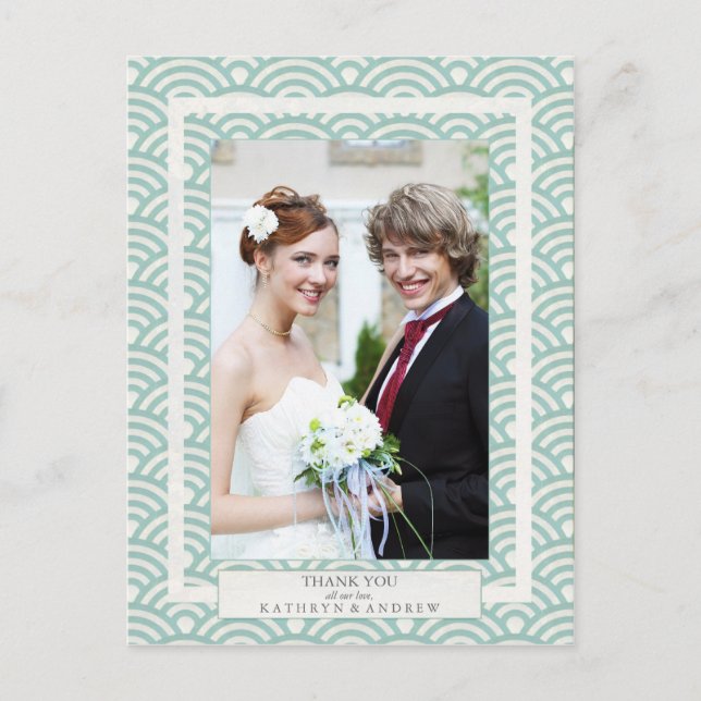 Japanisch Seigaiha Wedding Danke / Custom Foto Postkarte (Vorderseite)