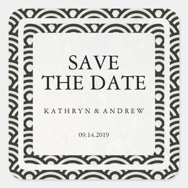 Japanisch Seigaiha Wedding Save the Date oder Cust Quadratischer Aufkleber (Vorderseite)