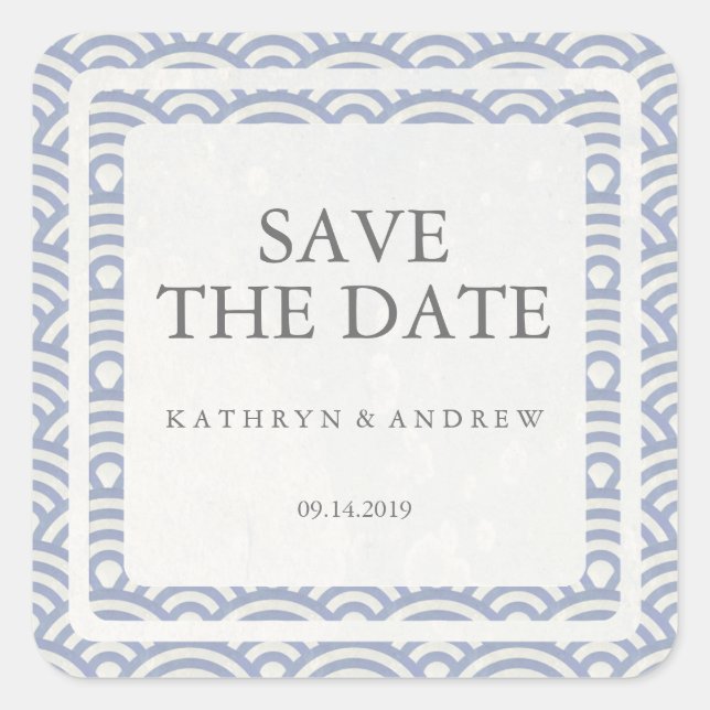 Japanisch Seigaiha Wedding Save the Date oder Cust Quadratischer Aufkleber (Vorderseite)