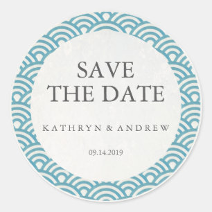 Japanisch Seigaiha Wedding Save the Date oder Cust Runder Aufkleber