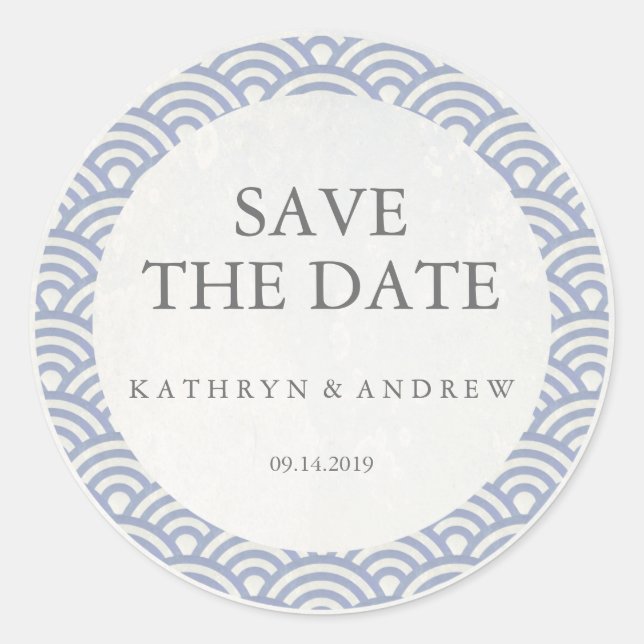 Japanisch Seigaiha Wedding Save the Date oder Cust Runder Aufkleber (Vorderseite)