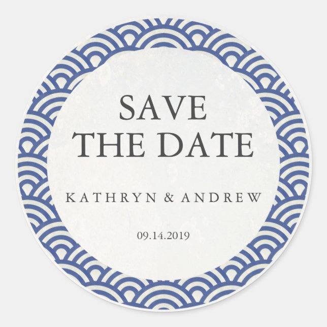 Japanisch Seigaiha Wedding Save the Date oder Cust Runder Aufkleber (Vorderseite)