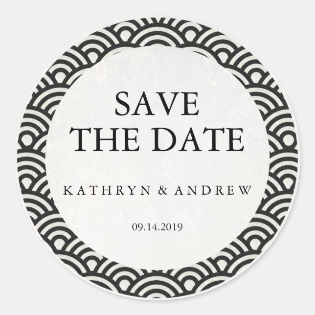Japanisch Seigaiha Wedding Save the Date oder Cust Runder Aufkleber (Vorderseite)
