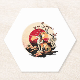 Japanisch Shiba Inu Dog Sunset Ukiyo e Style Untersetzer