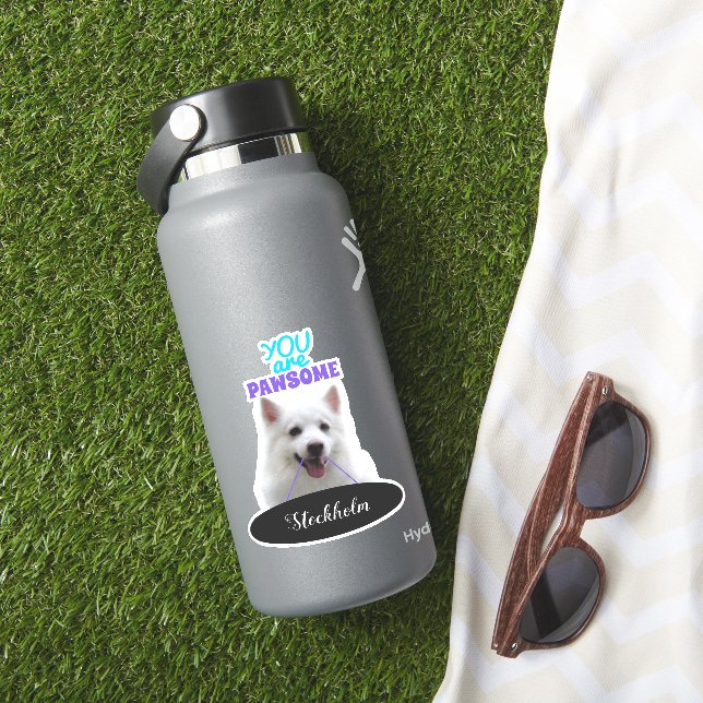 Japanisch Spitz Lila Pawsome Vinyl Stickers Aufkleber (HydroFlask Insitu)