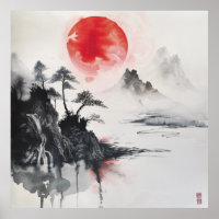 Japanisch Sumi-e-Aquarelldruck -
