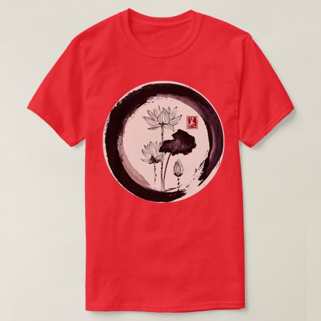 Japanisch Sumi E Rosie Water Lily T-Shirt (Design vorne)