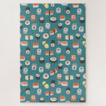 Japanisch Sushi Food Art Puzzle<br><div class="desc">Spaß japanische Sushi-Küche Kunst auf aquamarinem grünem Hintergrund. Ideal für Feinschmecker, Köche und Koch. Originelle Kunst von Nic Squirrell.</div>