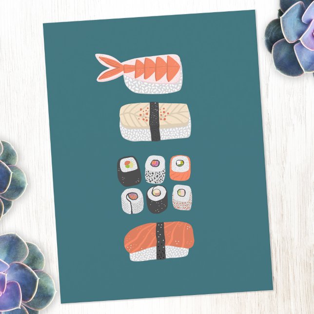 Japanisch Sushi Nigiri Maki Roll Postkarte (Japanese sushi food art postcard)