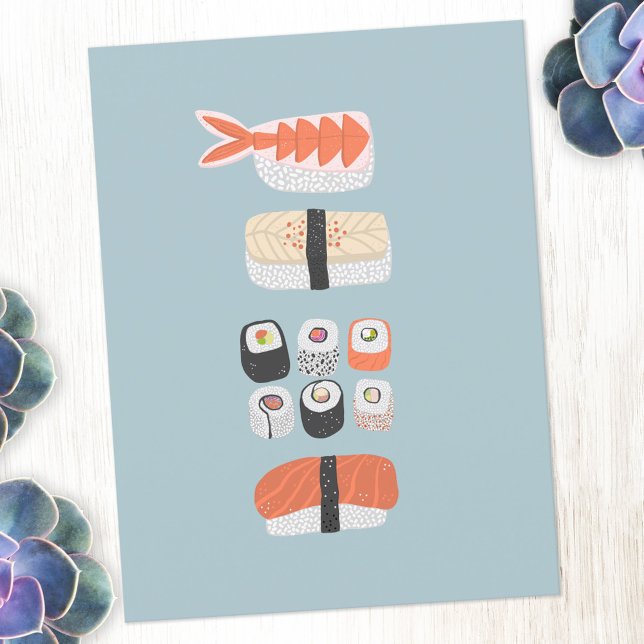 Japanisch Sushi Nigiri Maki Roll Stack Postkarte (Sushi Japanese food art postcard)