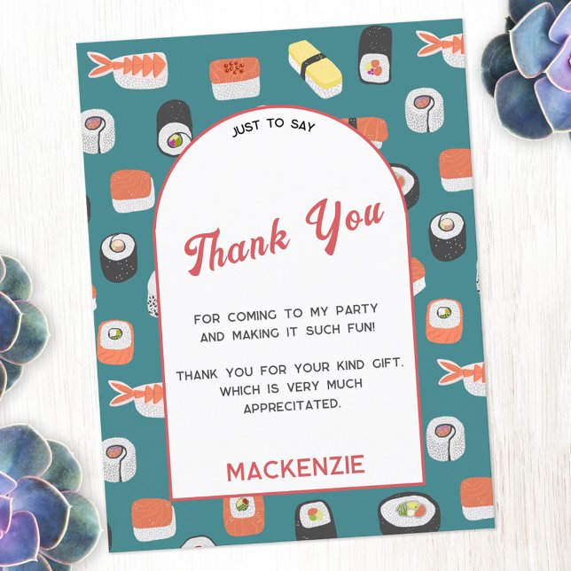 Japanisch Sushi Vielen Dank Postkarte (Japanese sushi themed personalized thank you postcard with custom text)