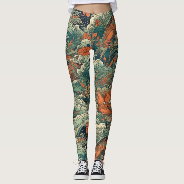 Japanisch Tattoo Art Sea Creatures Leggings (Vorderseite)