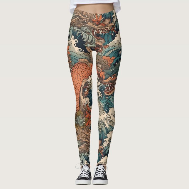 Japanisch Tattoo Art Sea Creatures Leggings (Vorderseite)