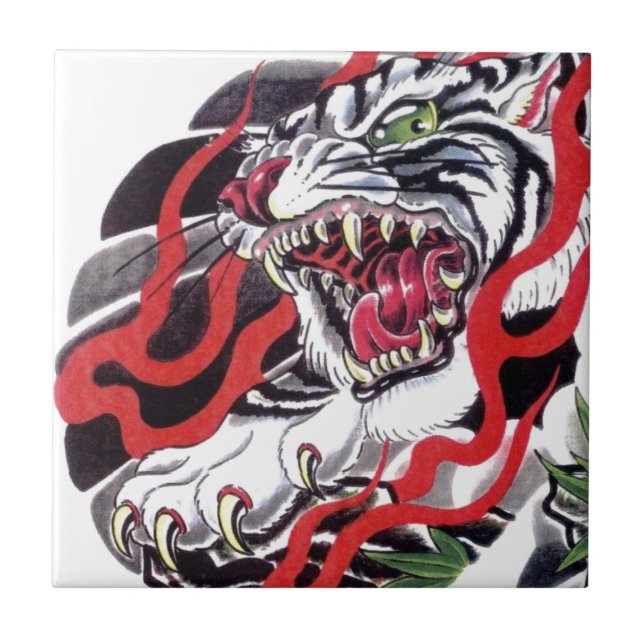 Japanisch Tattoo Design - Weißer Tiger Fliese (Vorderseite)