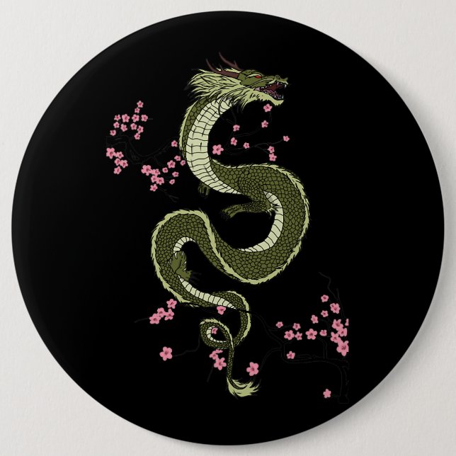 Japanisch Tokyo Dragon Asian Retro 80er Stil 3 Button (Vorderseite)