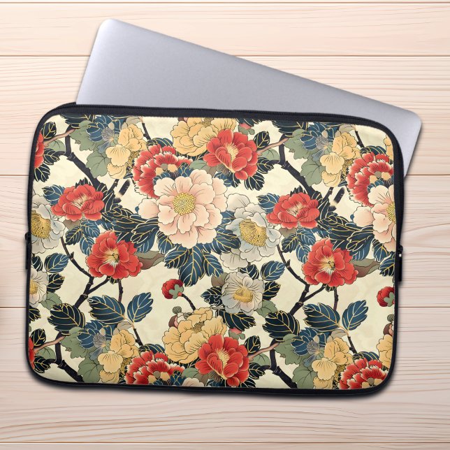 Japanisch Ukiyo-E Art Floral Pattern Laptopschutzhülle (Von Creator hochgeladen)