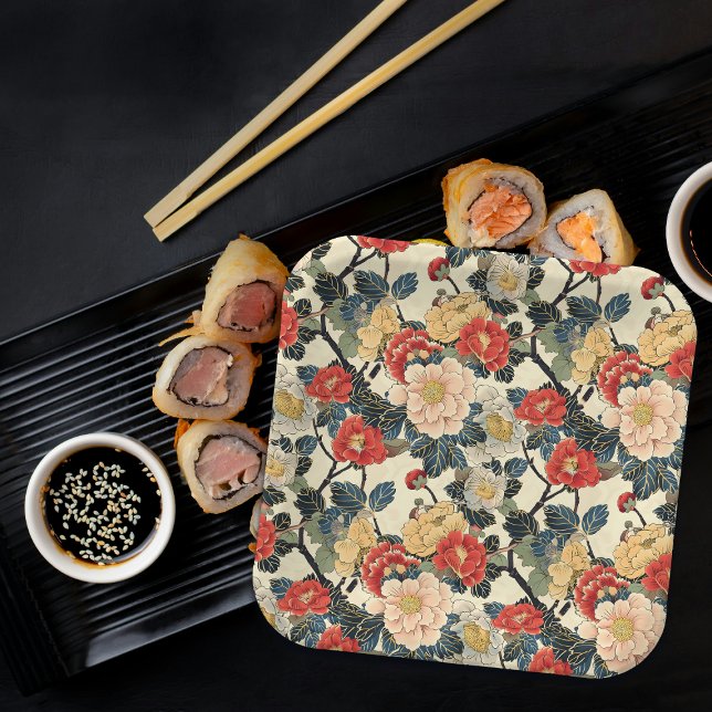 Japanisch Ukiyo-E Art Floral Pattern Pappteller (Von Creator hochgeladen)