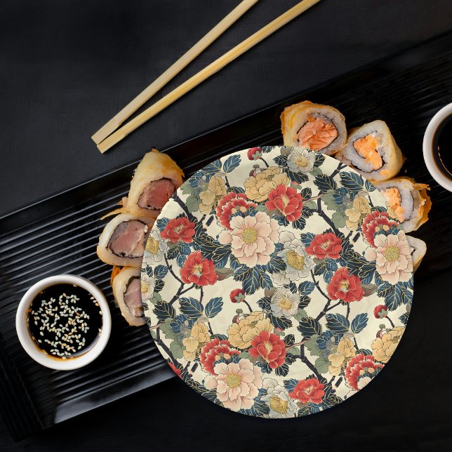 Japanisch Ukiyo-E Art Floral Pattern Pappteller (Von Creator hochgeladen)