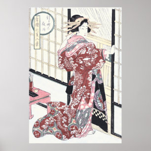 Japanisch Ukiyo-e Courtesan mit Haarschmuck Poster
