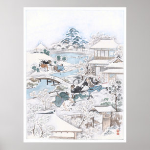 Japanisch Ukiyo-e der 47 Ronin kämpfend Samurai Poster