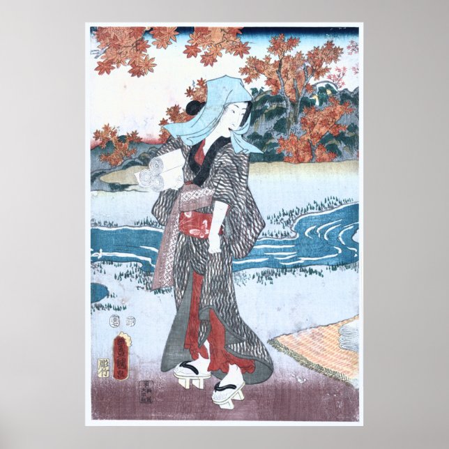 Japanisch Ukiyo-e Momiji to onna by Kunisada Poster (Vorne)