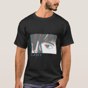 Japanisch Vaporwave Anime Eyes Ästhetische Glitch  T-Shirt