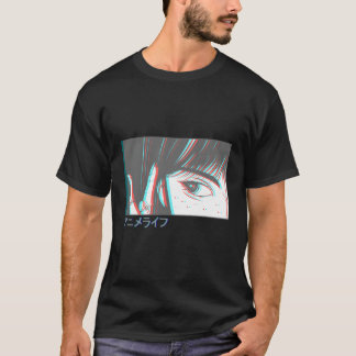 Japanisch Vaporwave Anime Eyes Ästhetische Glitch T-Shirt