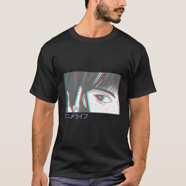 Japanisch Vaporwave Anime Eyes Ästhetische Glitch  T-Shirt (Vorderseite)