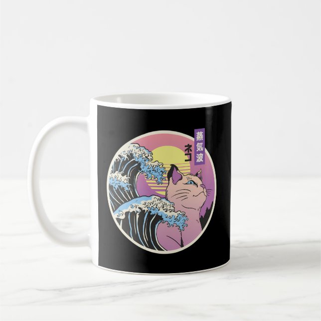 Japanisch Vaporwave Japan Style Cat Große Welle vo Kaffeetasse (Links)
