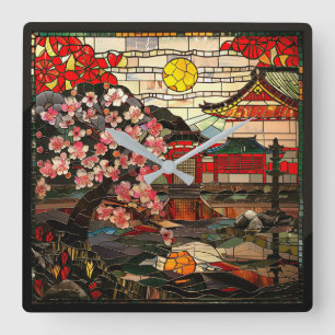 Japanisch verkleidete Glas Art Wall Uhr