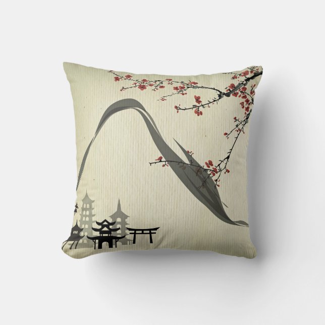 Japanisch,Vintag,Kirschblüte,Wasserfarbe,Kunst, Kissen (Vorderseite)