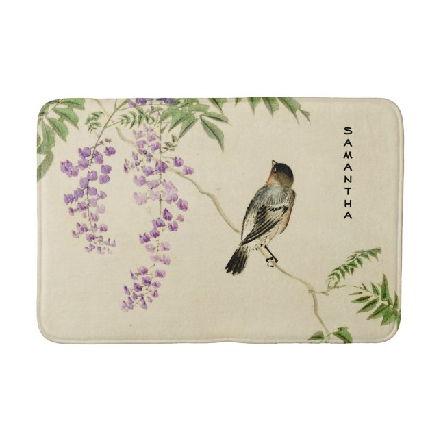 Japanisch Vintag Lilac Sparrow Bath Mat Badematte (Vorderseite)