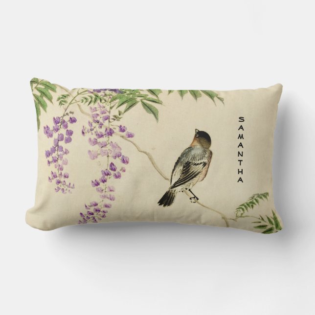 Japanisch Vintag Lilac Sparrow Lumbar Pillow Lendenkissen (Vorderseite)