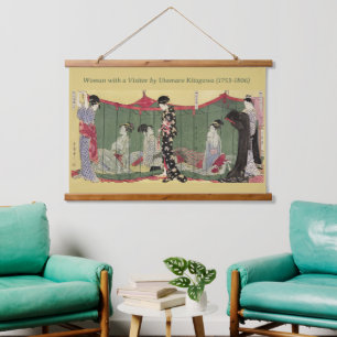 Japanisch Vintage Kimono-Muster und Frauen Wandteppich Mit Holzrahmen