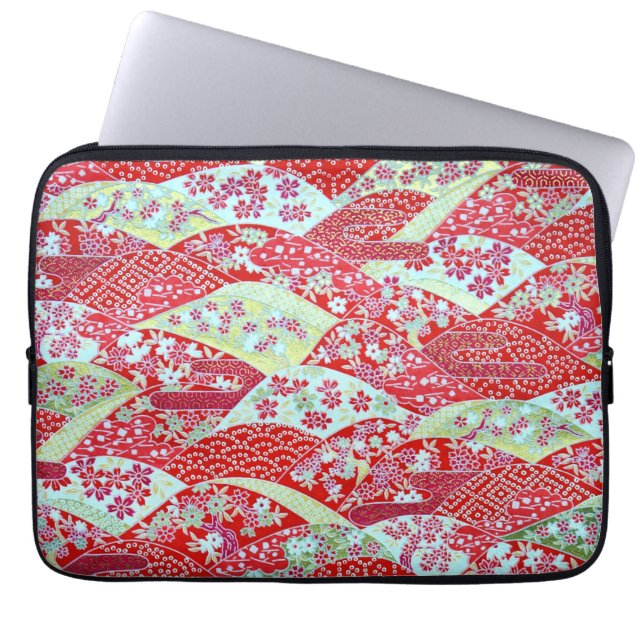Japanisch Washi Art Red Floral Origami Yuzen Laptopschutzhülle (Vorderseite)