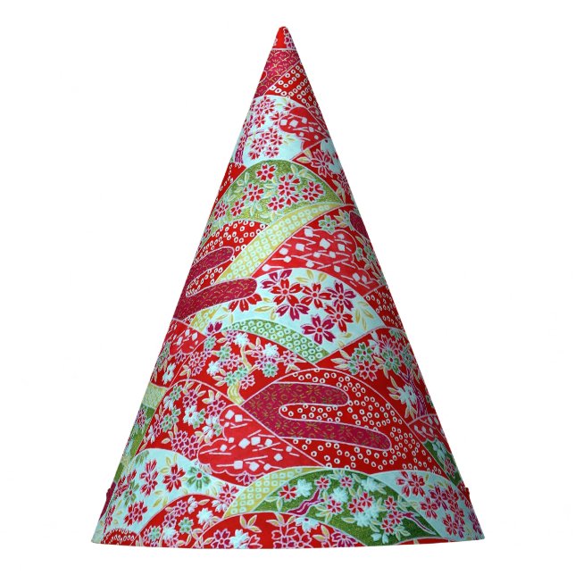 Japanisch Washi Art Red Floral Origami Yuzen Partyhütchen (Vorderseite)