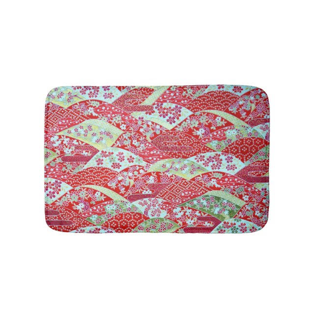 Japanisch Washi Red Floral Origami Yuzen Bathmat Badematte (Vorderseite)