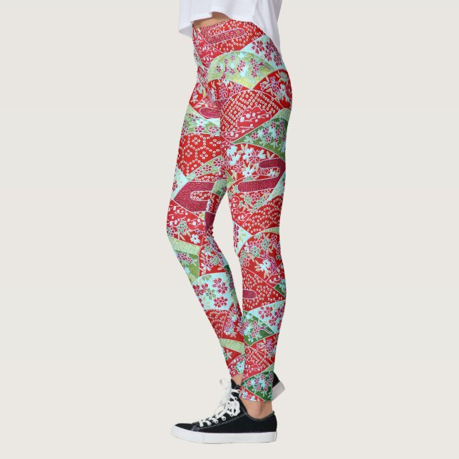 Japanisch Washi Red Floral Origami Yuzen Leggings (Links)