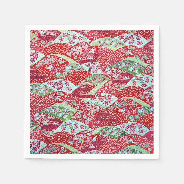 Japanisch Washi Red Floral Origami Yuzen Napkins Serviette (Vorderseite)