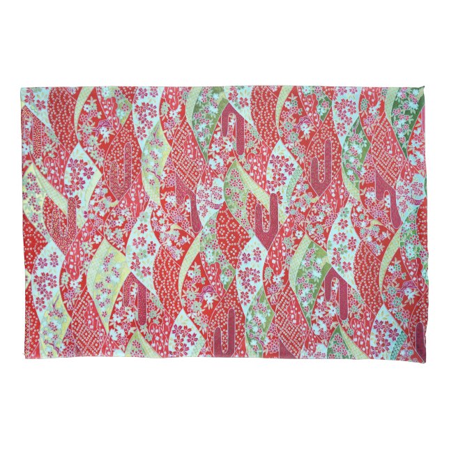 Japanisch Washi Red Floral Origami Yuzen Pillowcas Kissenbezug (Vorderseite)