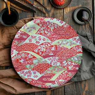 Japanisch Washi Red Floral Origami Yuzen Teller