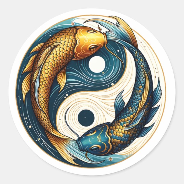 Japanisch Yin Yang Symbol Koi Fish Runder Aufkleber (Vorderseite)