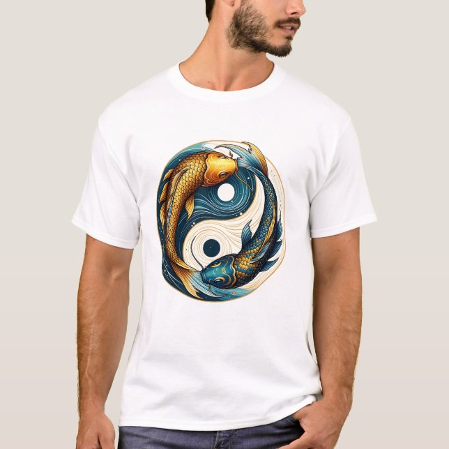 Japanisch Yin Yang Symbol Koi Fish T-Shirt (Vorderseite)