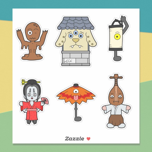 Japanisch Yokai Vinyl Sticker Set 2 (Yokai Sticker Sheet- Desk View)