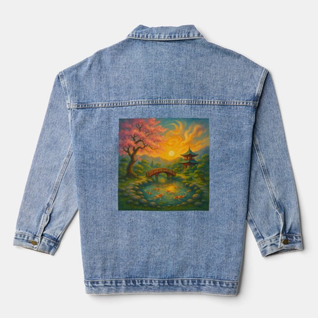 Japanisch Zen Garden Sunset Jeansjacke (Rückseite)